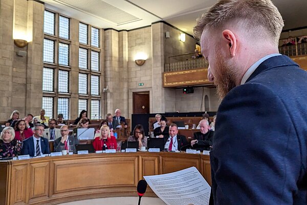 Cllr Alan Good Addressing Manchester City Council Councillors